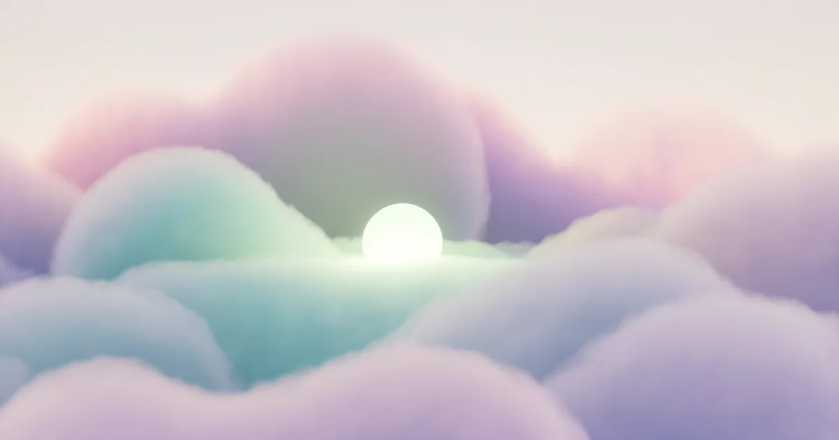 Soft dreamy cloud illustration evoking the foggy quality of derealization in calming Stella palette