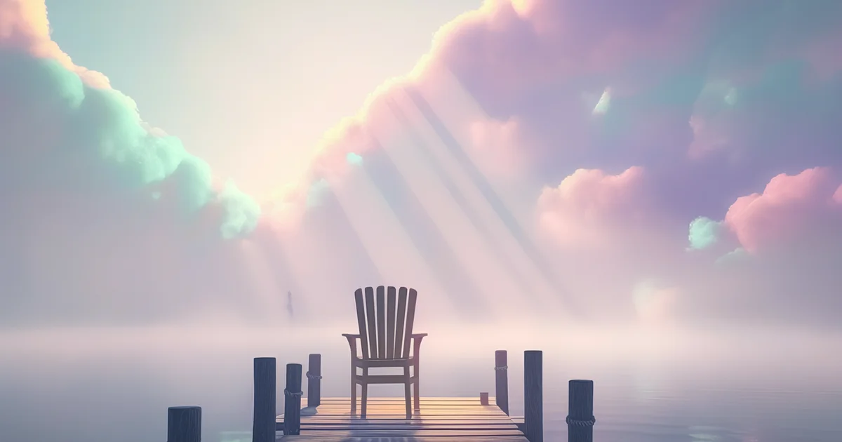 Soft dreamy cloud landscape in muted slate and warm gold tones evoking complicated quiet around Father's Day