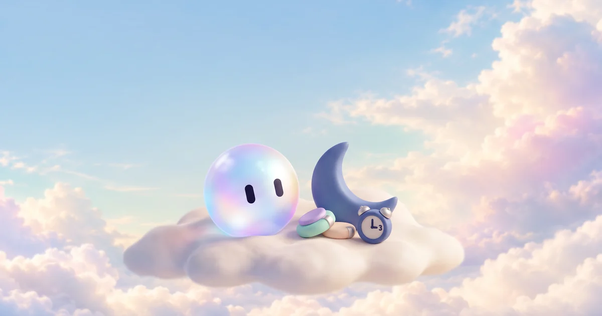 Stella's orb with a clay crescent moon and a small clay clock at night, deep blue pastel light